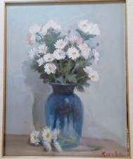 GIONFRA " Fiori Bianchi "olio su tela 40x50cm, anno 1997, autentica autografa 
