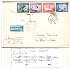 1933 AUSTRIA, n. 426/429 - Mondiali di sci - F.I.S., 4 valori, usato in circolazione aerea