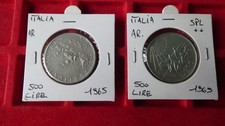 ITALIA 2 MONETE 500 Lire 1965  Argento 835 Cent.Dante Alighieri e Caravelle