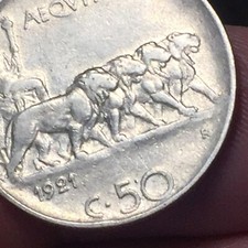 MONETA 50 CENTESIMI LEONI 1921 RIGATO  REGNO D’ITALIA -VITTORIO EMANUELE III