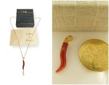 Corno ciondolo portafortuna in corallo con catenina di argento 925 uomo e donna