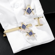 Set Gemelli e Fermacravatta Cristallo Massonico Blu per Uomo - Stile Massone