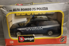 ALFA ROMEO 75 POLIZIA POLIZIA AUTO BLU BBURAGO PRESSOFUSO 1/24, raro ritrovamento