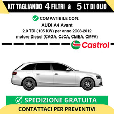 Tagliando per AUDI A4 Avant 2.0 TDI 105 kw - 5 Lt di Castrol + 4 Filtri anno ...