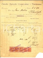 1922 PORDENONE Circolo Agricolo Cooperativo *Fattura per MOTOARATRICE