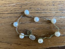 Bracciale all'uncinetto con perle di fiume (filo oro)