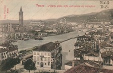 1902 VERONA L’Adige prima della costruzione dei muraglioni panorama Cartolina