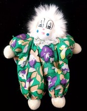 Bambola pagliaccio arlecchino vintage con testa in porcellana e motivo floreale corpo sacchetto fagiolo 6"
