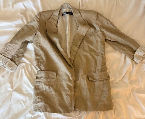 Blazer misto lino marrone - , zara