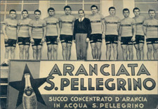 CARTOLINA PUBBLICITARIA ARANCIATA SAN PELLEGRINO con BARTALI,MOLTO BELLA -65436