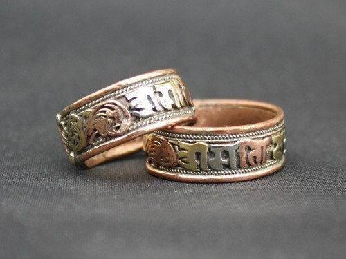 Anello tibetano mani padme - anello, om