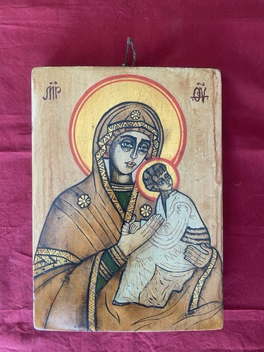 Icona legno madonna con - in,