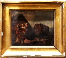 Scuola veneta, "Scena campestre", olio su tela, epoca metà del XVIII secolo. 