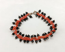 Bracciale donna vero corallo rosso di Sardegna onice nero argento 925 brunito