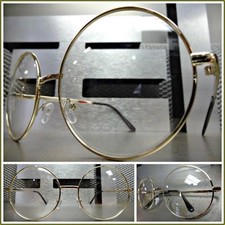 Donna Vintage Retrò Stile Lenti Trasparenti Occhiali Rotondo Grande Oro Metallo