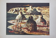 Salvatore Fiume (1915 - 1997) Litografia offset Stampa a colori  Isola di Statue