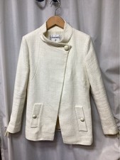 Giacca CHANEL cotone manica lunga tweed bianco sporco taglia 36 donna