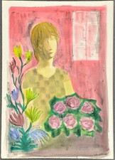 FANTUZZI Eliano tecnica mista cm. 70x50 Figure con fiori - arte moderna