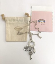 Fossil Charm Träger m. 3 Fossil Charms Edelstahl + Modeschmuck Halskette 62 cm🎀