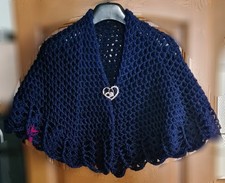 Mantellina della nonna, blu, lana oeko -tex, scialle, coprispalle, fatta a mano