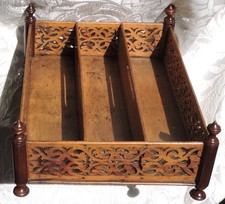 Vassoio posate legno intagliato antico vittoriano - Porta posate legno intagliato c1840