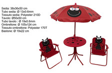 Tavolino e Sedie per Bambini Set Tavolo 2 Sedie Ombrellone Rimovibile Coccinella