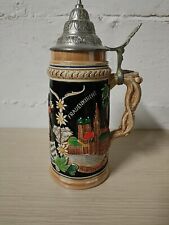 BOCCALE BICCHIERE DA BIRRA IN CERAMICA E PELTRO VINTAGE WESTERN GERMANY 1 LT