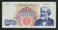 🔴ITALY  1000 Lire  1962  VF