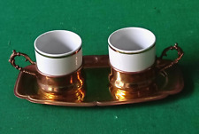 SET TET-A-TET VINTAGE TAZZINE DA CAFFÈ VASSOIO OTTONE PORCELLANA MONOPOLI. CL33
