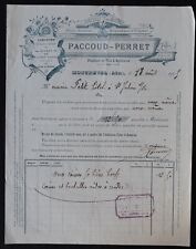 Fattura MONTREVEL Ain 1908 Rum Cognac PACCOUD PERRET testata bollino 138