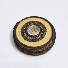 Antica SCATOLA COFANETTO PORTAGIOIE con Quadro Dipinto Miniatura Dipinta a Mano