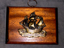 Barca a vela nautica vintage Santa Maria rame come metallo pannello legno fatto a mano