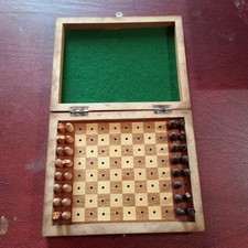 Scacchiera da viaggio vintage in legno 18x14 – manca un alfiere nero –...