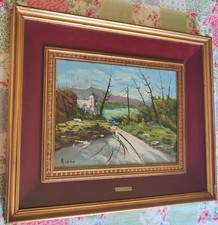 Dipinto Rizzo con doppia cornice, paesaggio olio su tela