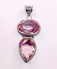 Ciondolo gioiello in argento sterling 925 fatto a mano con pietra preziosa kunzite rosa 2,40"