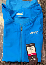NUOVO ZOOT Canotta Donna L Maglia Zip Triathlon Blu Oceano 2 Tasche Laterali