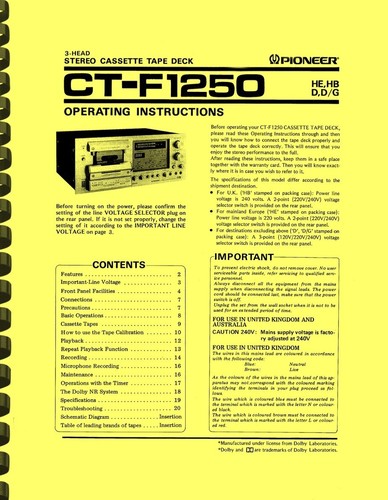 Pioneer f1250 cassette tape - ct-f1250,