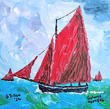 Quadro originale arte irlandese acrilico 8x8 pollici Galway Hooker Boat di Gerry Dillon