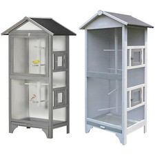 PawHut Voliera per Uccellini in Legno, 2 Aperture 4 Posatoi Vassoio Rimovibile