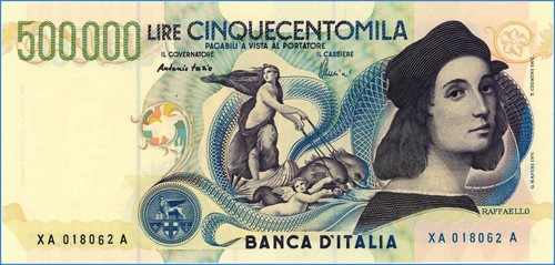 Lire 500 000 - 500.000, raffaello