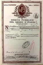 1898 - Regno d’Italia – Titolo di Debito Pubblico 5% – Legge 10 Luglio 1861