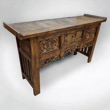 Teak Credenza Legno Massello Console Intagliata Bordeaux Mobile Cassettiera