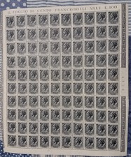 1955 ITALIA TURRITA SIRACUSANA 1 LIRA FOGLIO COMPLETO DA 100 ** MNH