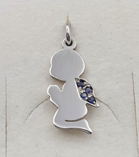 Ciondolo Angelo Custode argento 925 ali zaffiri blu angioletto girocollo donna