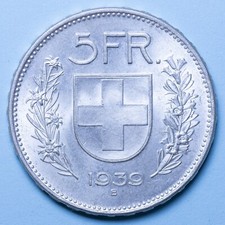 SVIZZERA 5 FRANCHI 1939 B FDC ARGENTO SILVER COIN COLLEZIONE NUMISMATICA