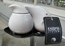 KHARMA LIVING - SET LATTIERA + ZUCCHERIERA + VASSOIO - BIANCO