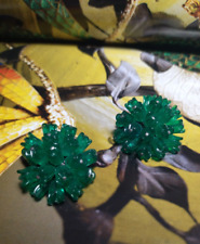Orecchini a clip, vintage, anni 70, forma "Fiori",metallo e resina colore verde.