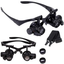 OCCHIALI LENTE INGRANDIMENTO 25X LUCE LED MONOCOLO LAVORI PRECISIONE OROLOGIAIO