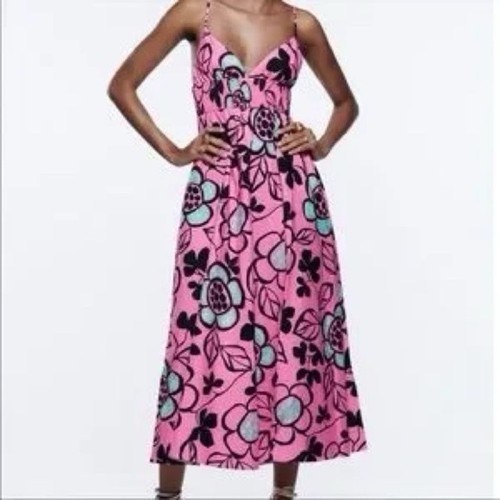 Abito midi zara stampato rosa - abito,