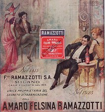PUBBLICITA' 1925 AMARO FELSINA RAMAZZOTTI LIQUORE DRINK BITTER MODA GRASSI BOOZE